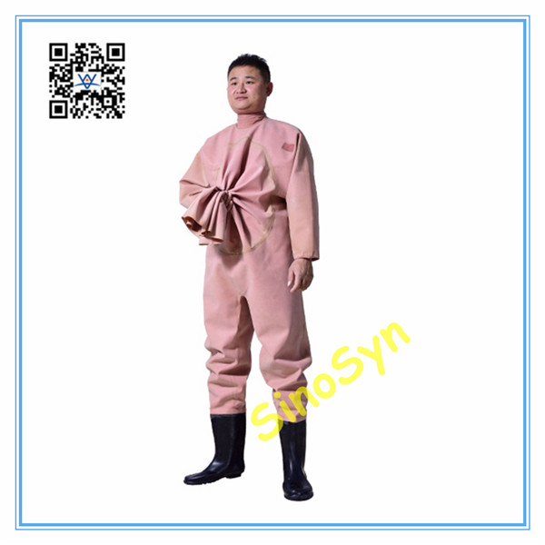 FQ1715 670 Fabric Rubber Closed Coverall Underwater Fishery Mens Safty Protective Overall Suits with Rubber Boots --Light Red